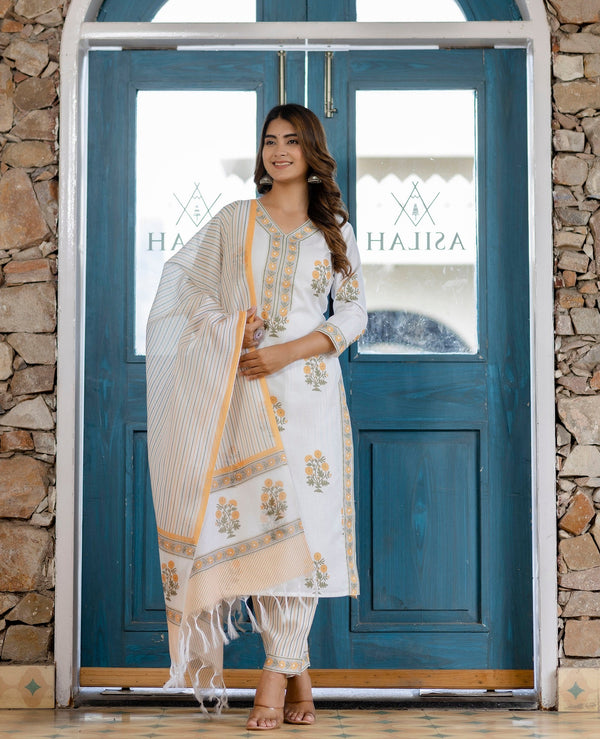 Ethnic Set  Women Block Printed Kurta and Pant Set With Dupatta