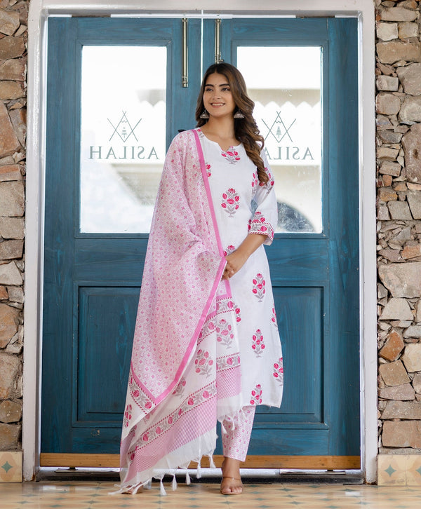 Ethnic Set Women Block Printed Kurta and Pant set with Dupatta