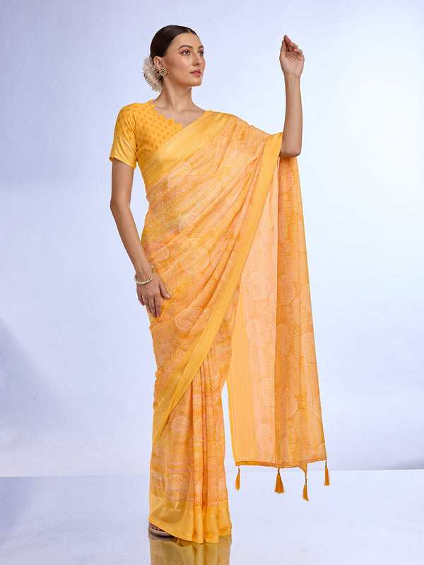 Yellow Georgette Saree With Blouse Piece