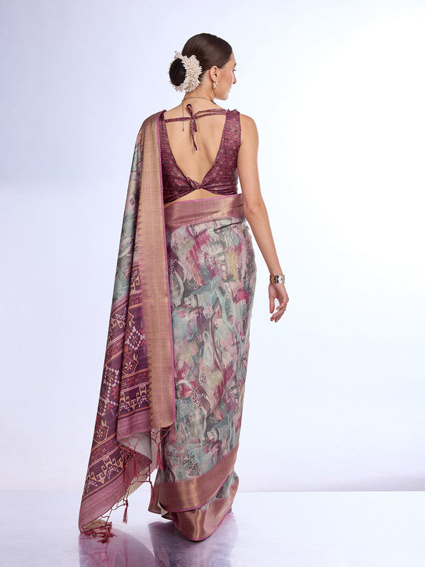 Wine Tissue Saree With Blouse Piece