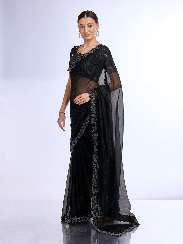 Black Georgette Saree With Blouse Piece