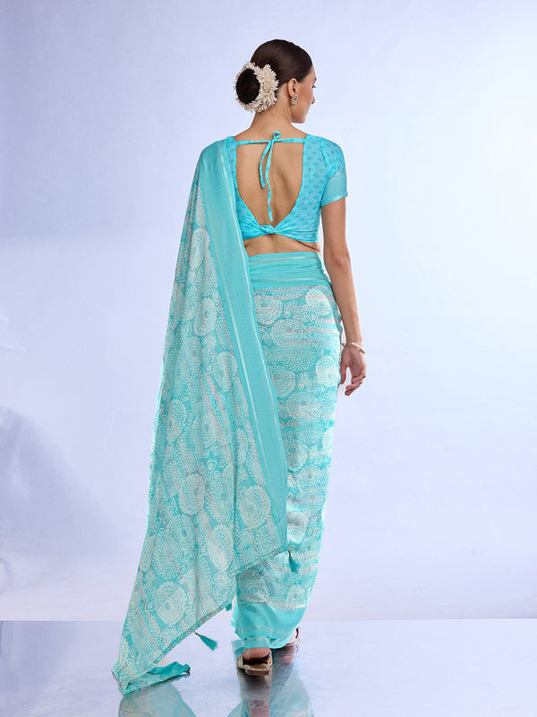 Blue Georgette Saree With Blouse Piece