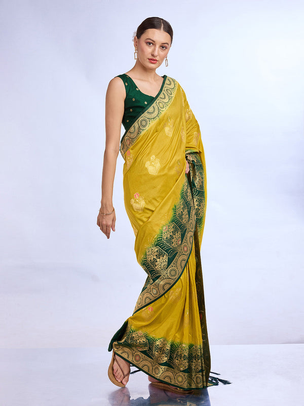 Yellow Pure Silk Saree With Blouse Piece