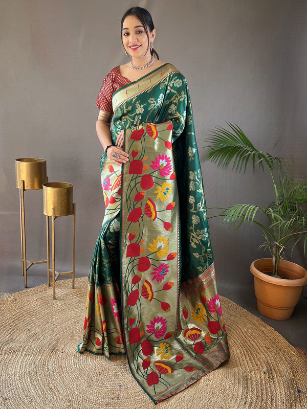 Attractive Green Weaving Paithani Silk Festival Wear Saree With Blouse