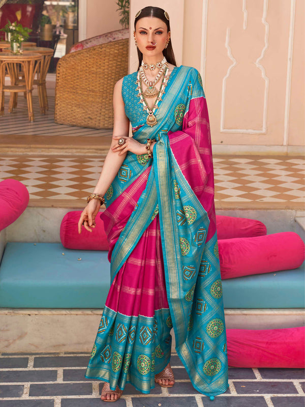 Wonderful Rani Pink Patola Printed Silk Festival Wear Saree With Blouse