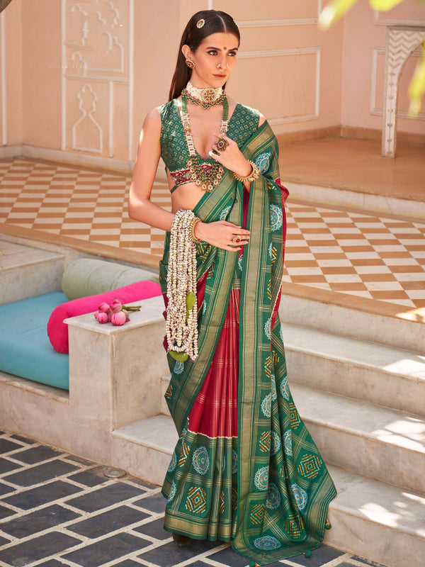 Astonishing Red Patola Printed Silk Event Wear Saree With Blouse