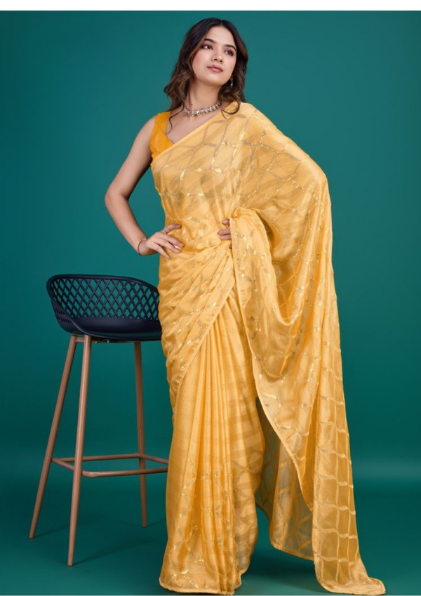 Yellow Shimmer Georgette Saree