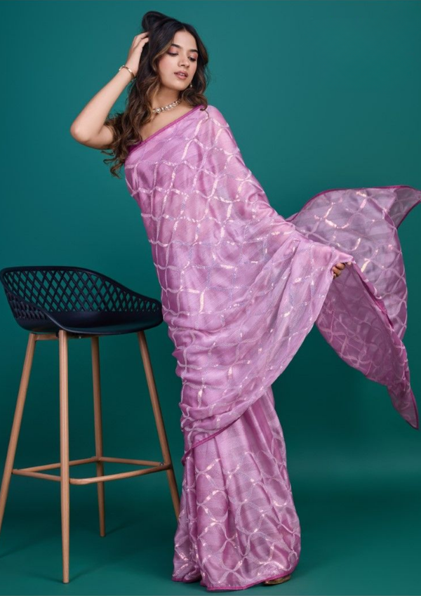 Lavender Shimmer Georgette Saree