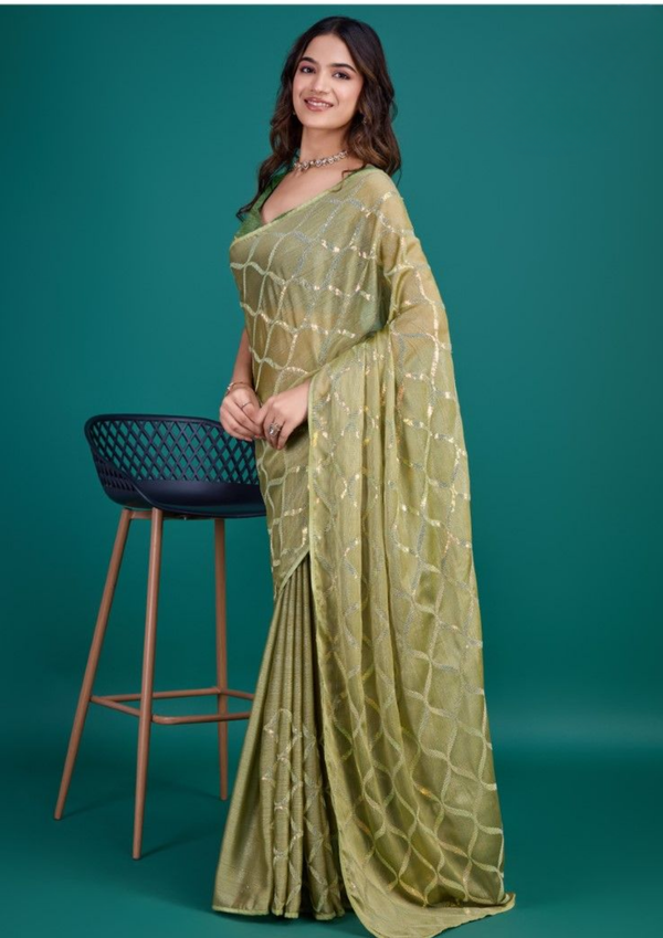 Green Shimmer Georgette Saree (Copy)