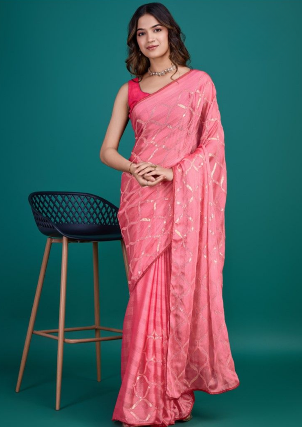 Pink Shimmer Georgette Saree