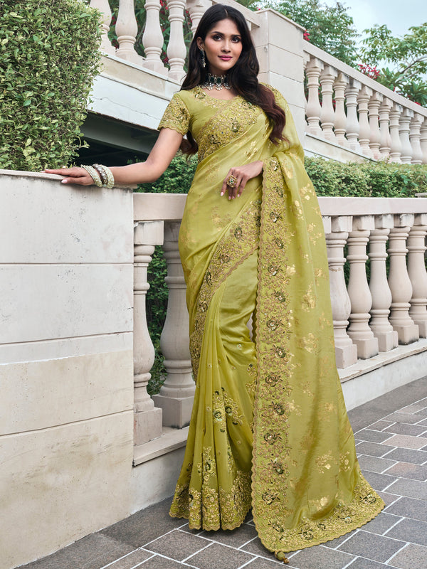 Precious Green Zari Weaving Organza Silk Saree With Blouse