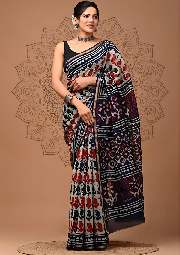 Hand Block Printed Chanderi Silk Sarees