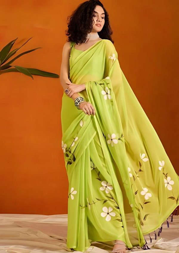 Floral Pure Chiffon  Sarees