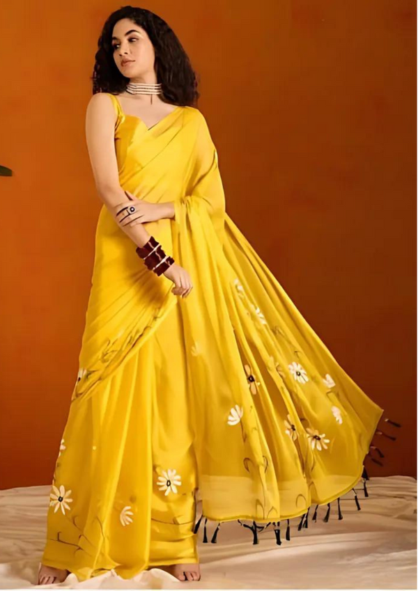 Floral Pure Chiffon  Sarees