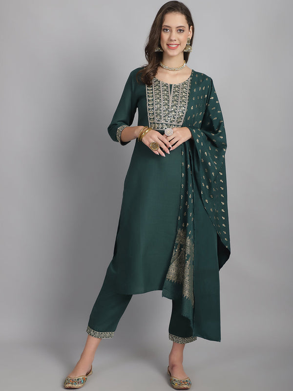 Ethnic Set Women Sequence work Straight Kurta and Pant set with Dupatta - Ethnic Set