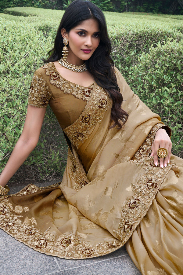 2-Tone Brown Pure Tissue Silk Saree