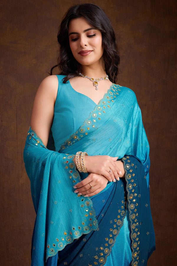 2-Tone Shaded Chinon Saree