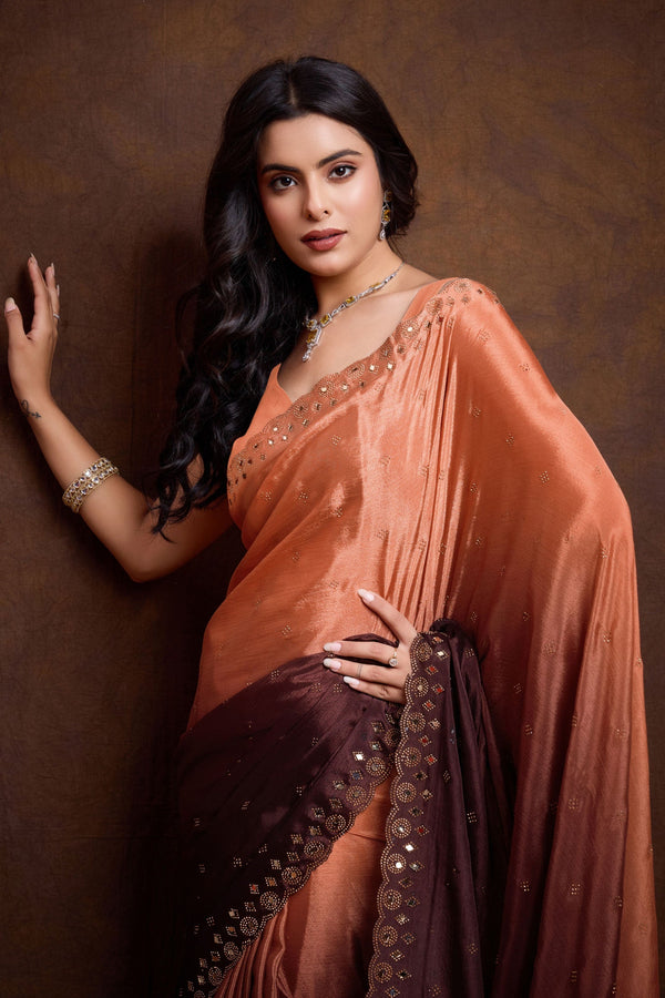 2-Tone Shaded Chinon Saree