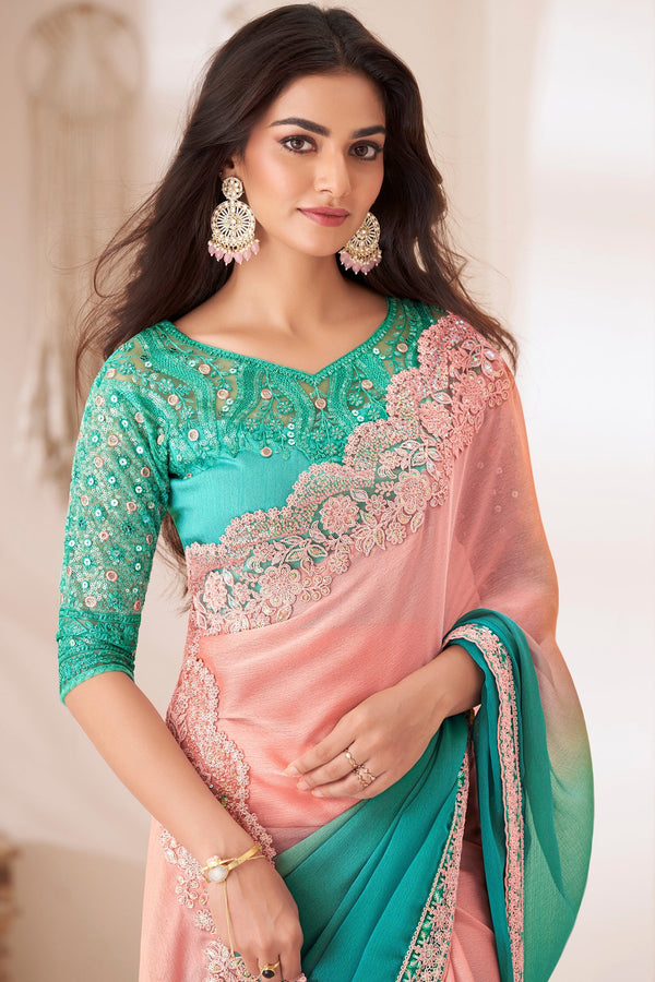 2-Tone Embroidered Chiffon Saree