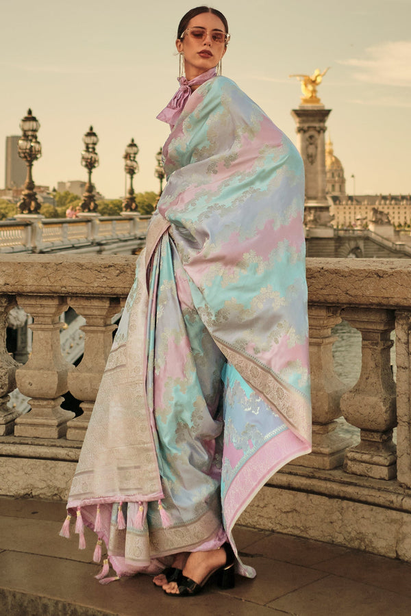 2-Tone Satin Silk Saree