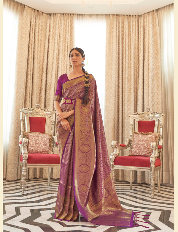 Irish Purple Kanjivaram Silk Saree