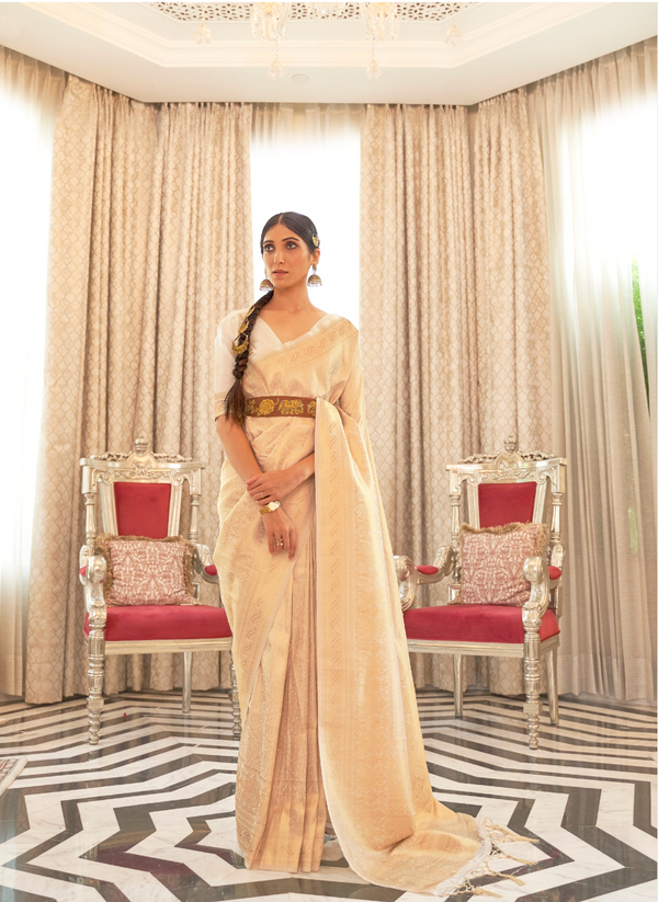 Ivory White Kanjivaram Silk Saree