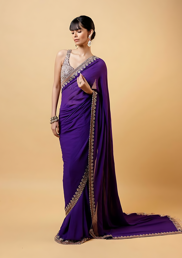 Soft Georgette Purple Designer Saree