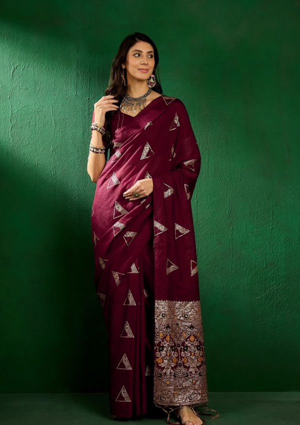 Woven Saree with Contrast Border