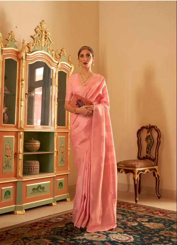 Vivid Peach Banarsi Silk Saree