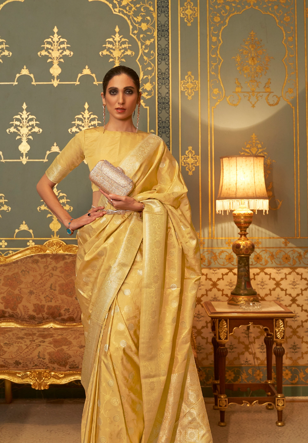 Corn Yellow Banarasi Silk Saree