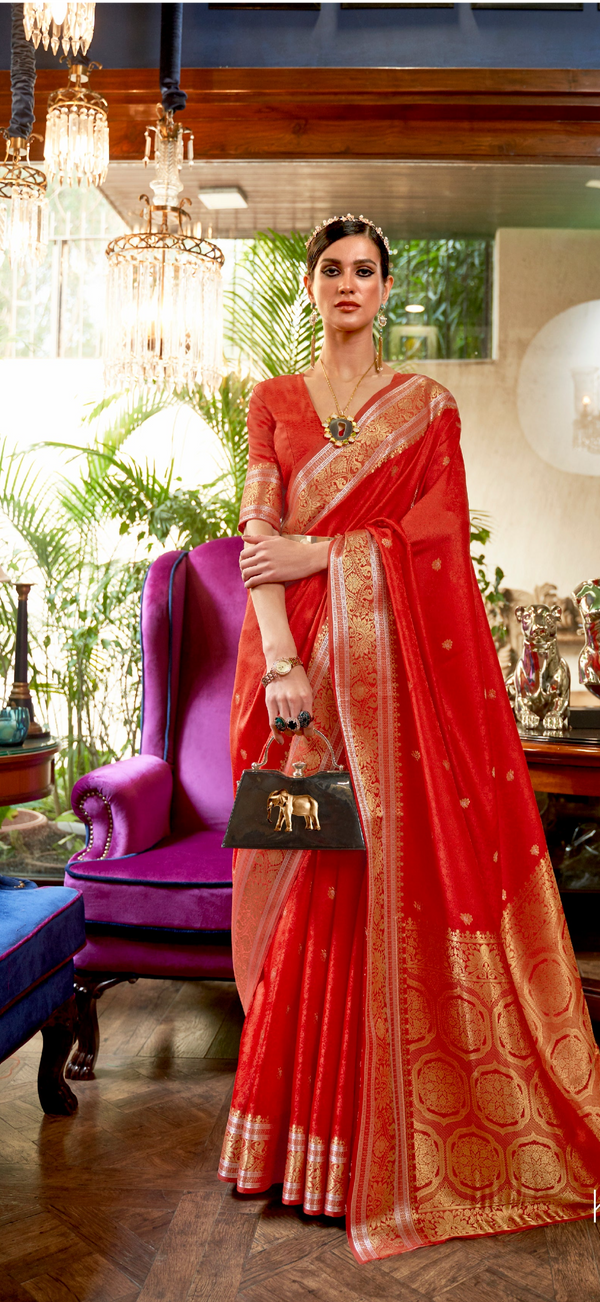 Scarlet Red Kanjivaram Silk Saree