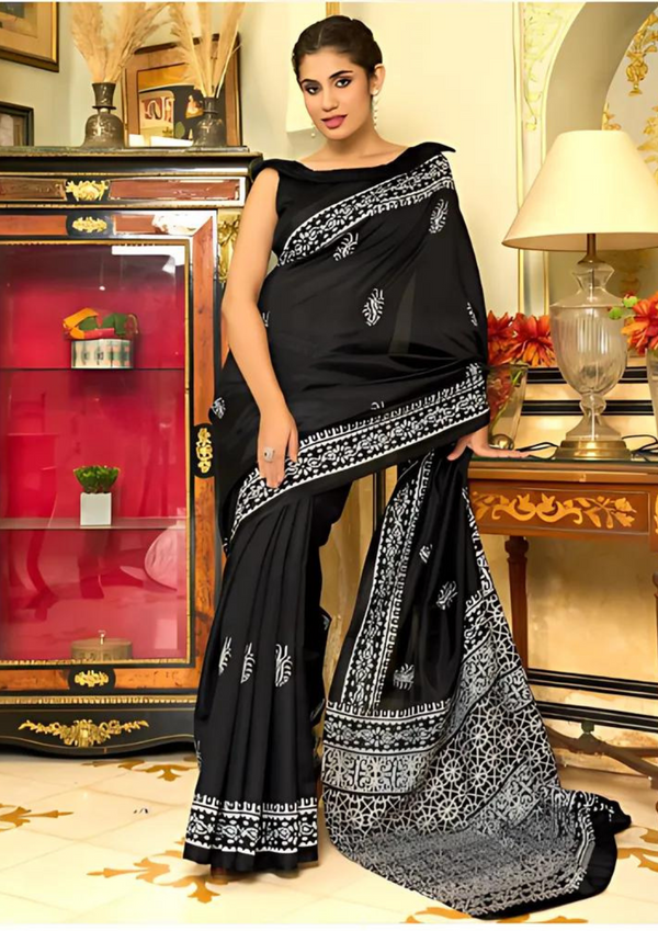 Bagh Art Silk Block Print Sarees