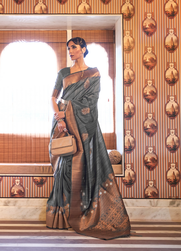 Lava Grey Banarasi Silk Saree