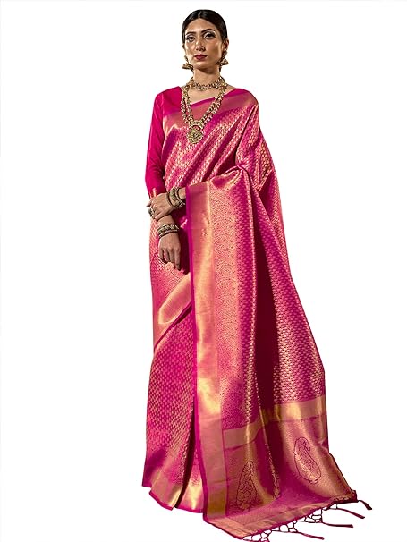 Golden Pink Banarasi Silk Saree