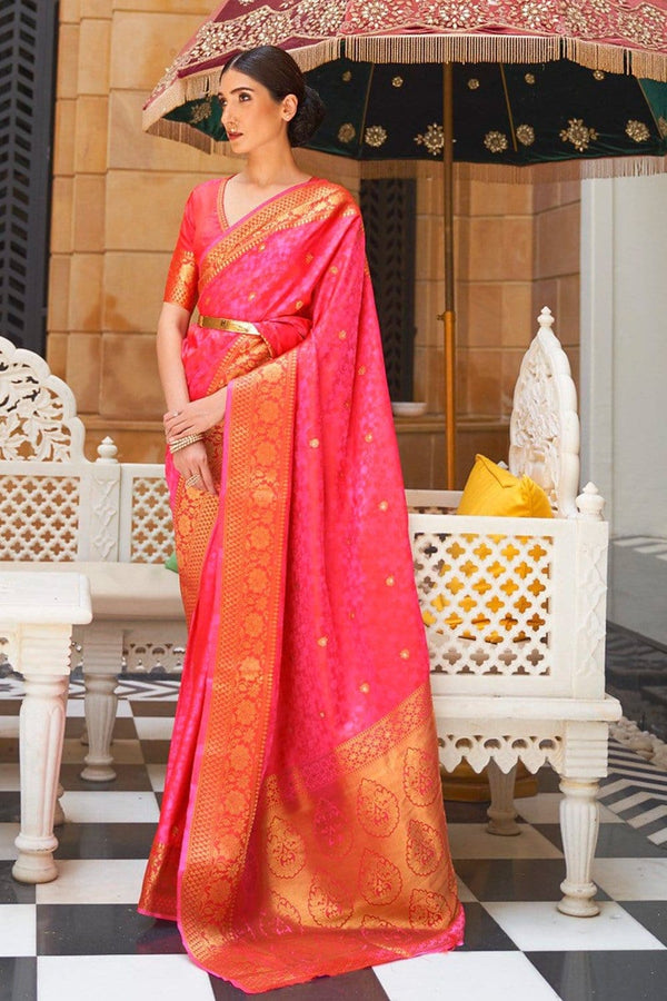 Rose Pink and Gold Kanjeevaram Silk Saree