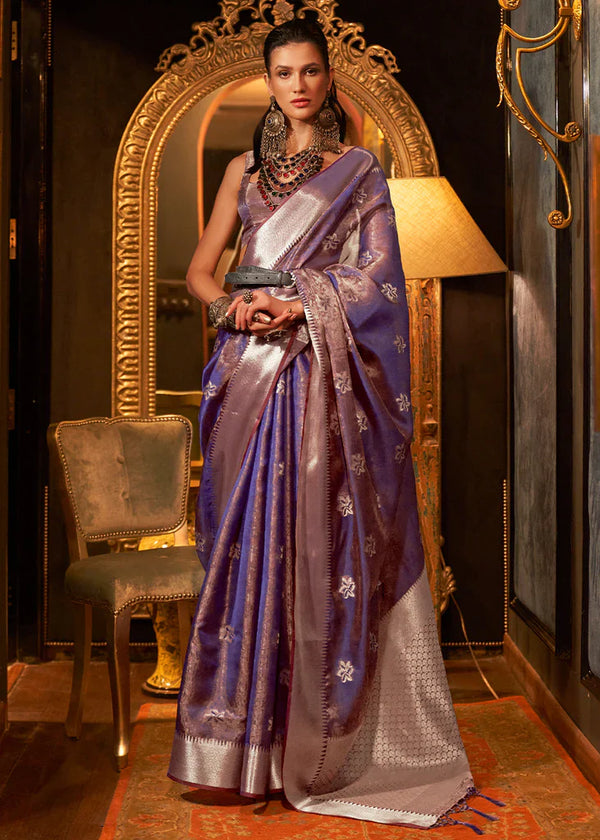 Lilac Purple Dual Tone Woven Organza Saree