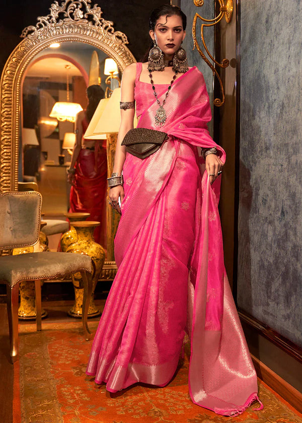 Blush Pink Dual Tone Woven Organza Saree