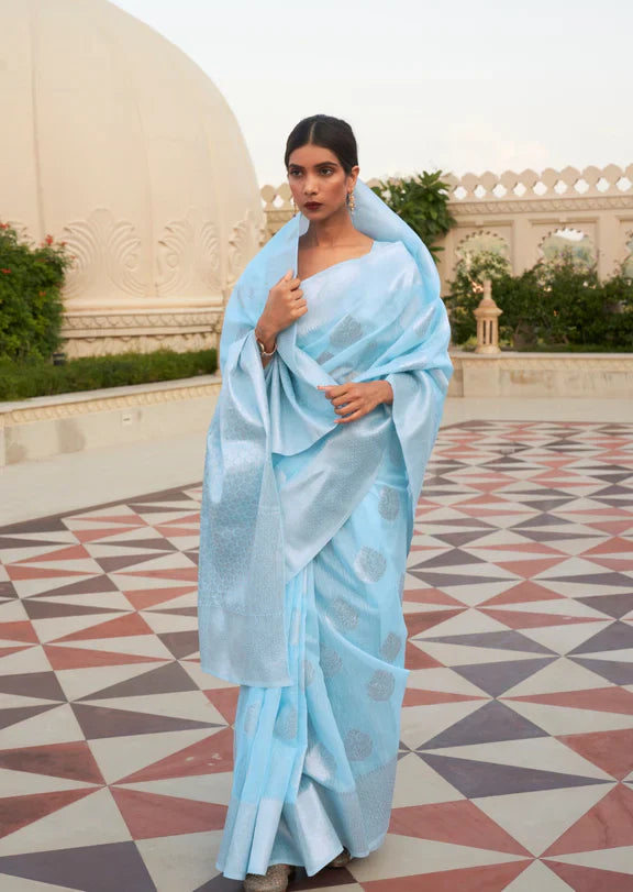 Pastel Blue Linen Weave Saree