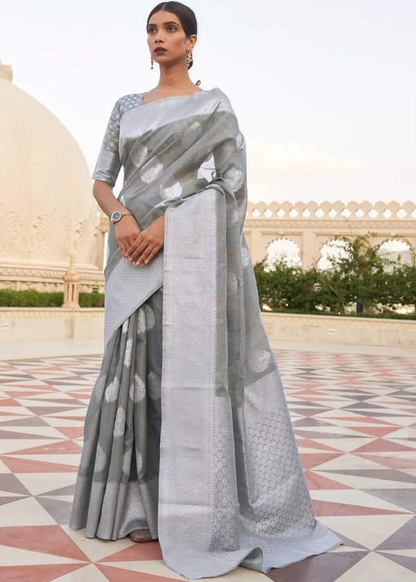 Stone Grey Linen Weave Saree