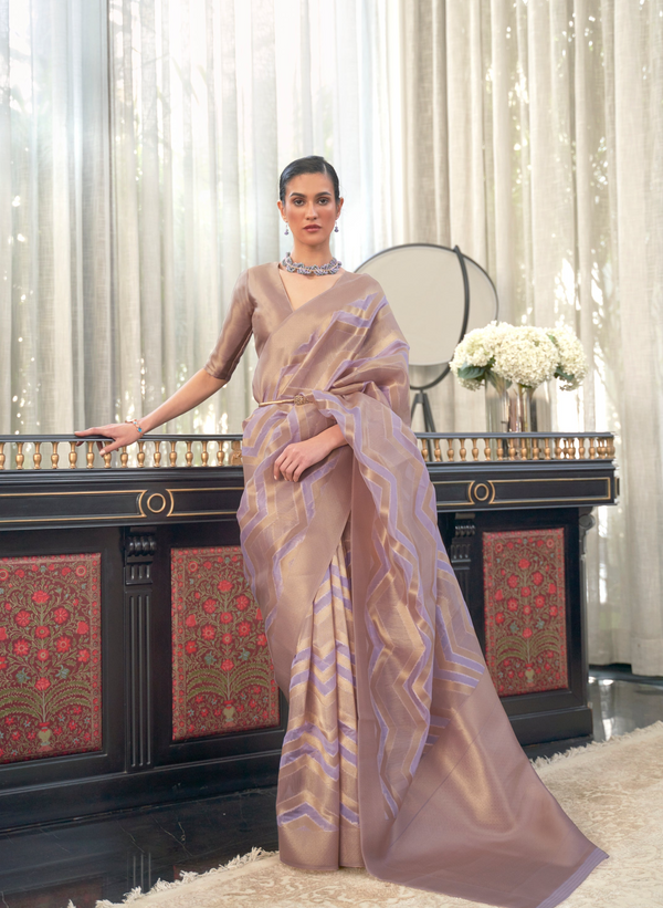 Lilac Purple Woven Organza Saree