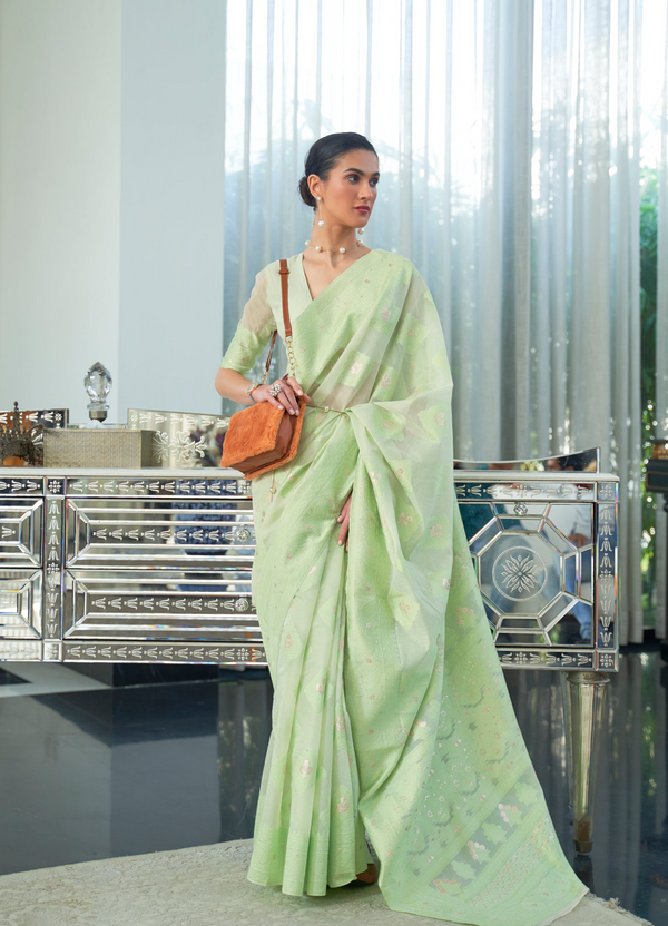 Mint Green Lucknowi Chickankari Saree