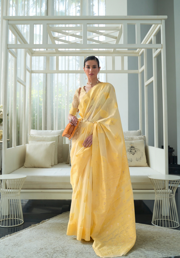 Yellow Lucknowi Chickankari Saree