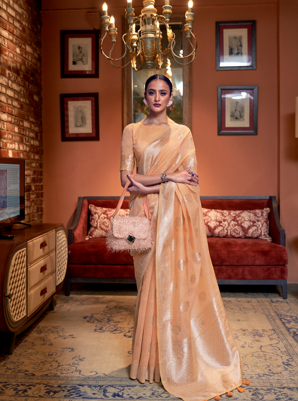 Light Orange Linen Silk Saree