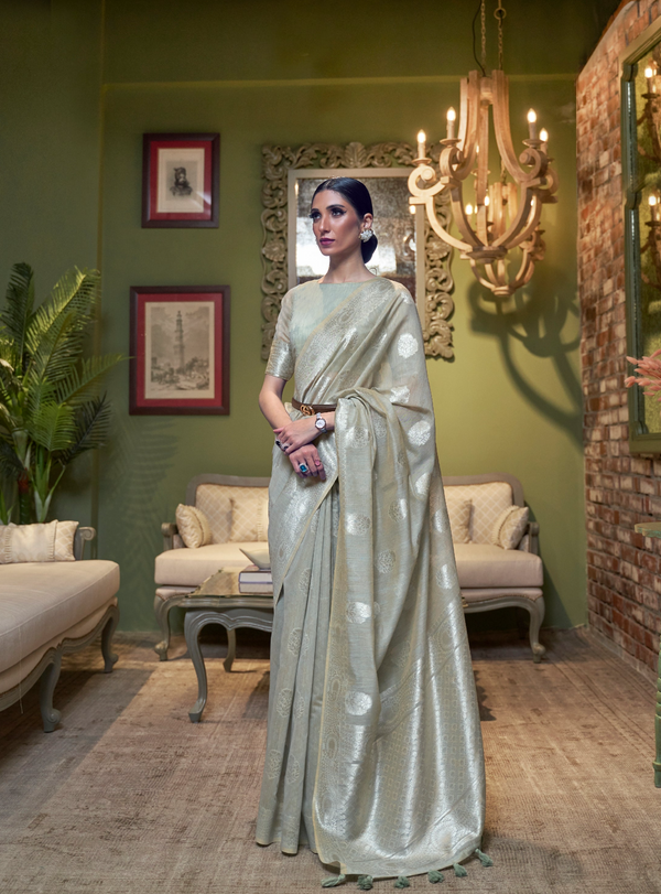 Pastel Grey Linen Silk Saree