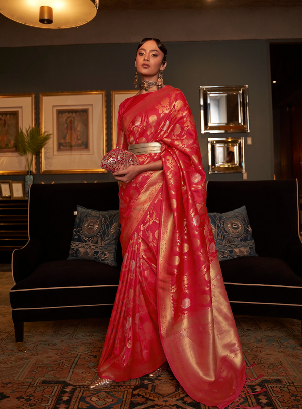 Rose Red Banarsi Silk Saree