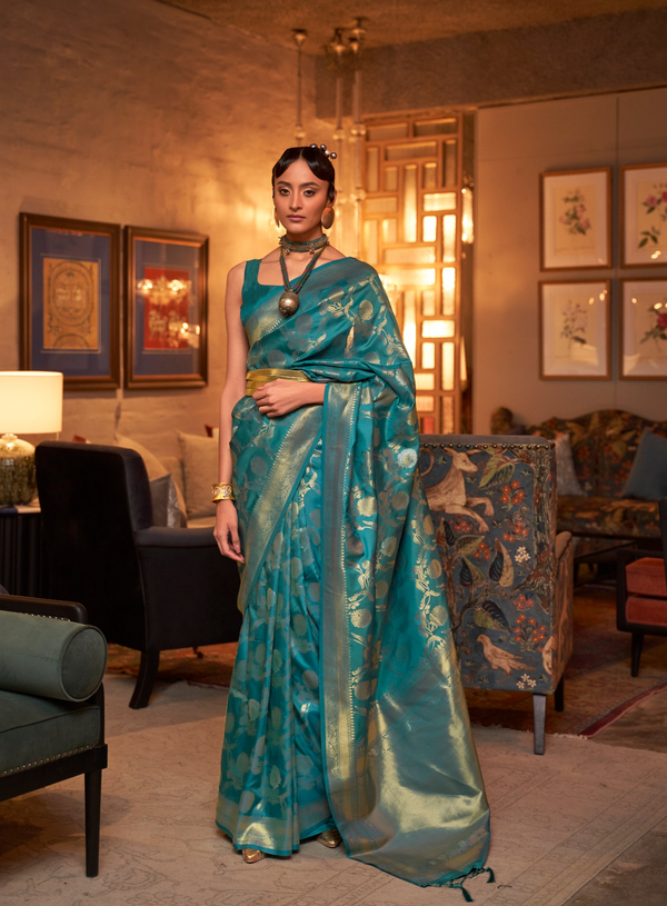 Teal Blue Banarsi Silk Saree