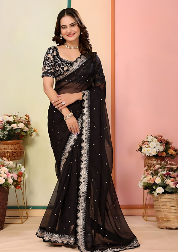 Embellished Sequinned Organza Saree