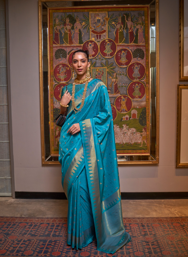 Steel Blue Banarsi Silk Saree