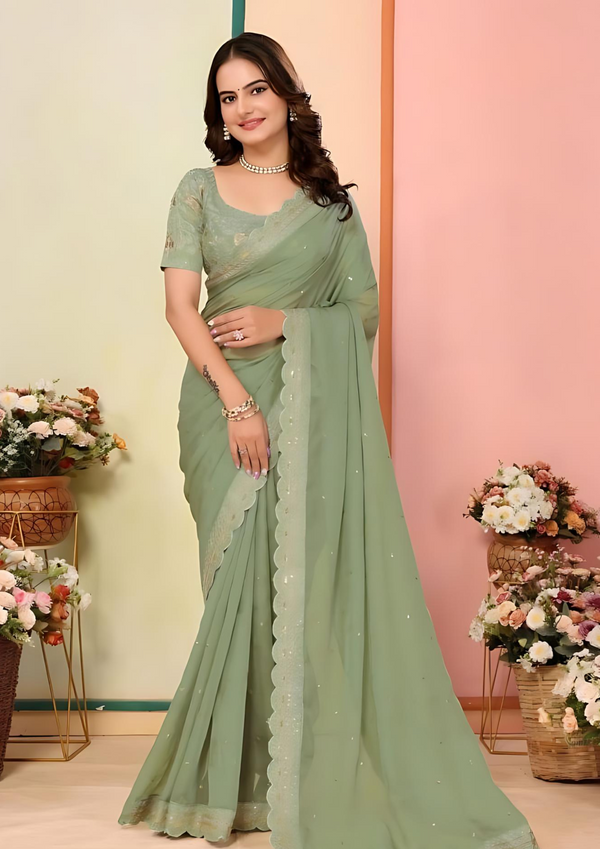 Sequinned Embellished Organza Saree