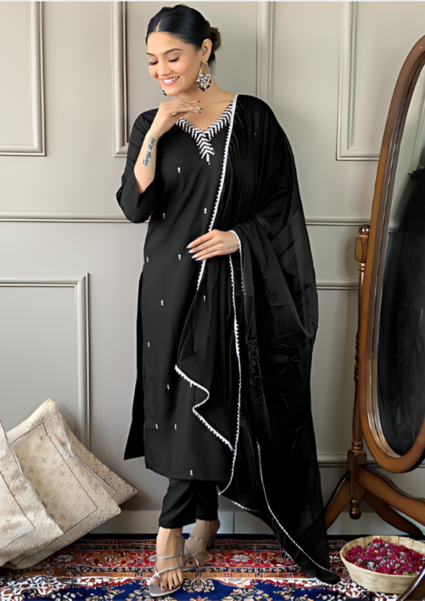 Floral Embroidered Regular Sequinned Kurta with Trousers & With Dupatta